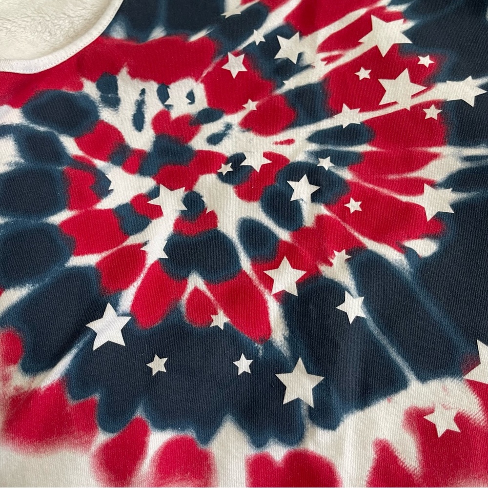 Celebrate Red and Blue Tie-Dye Star Fringe Tank Shirt  XL Girls